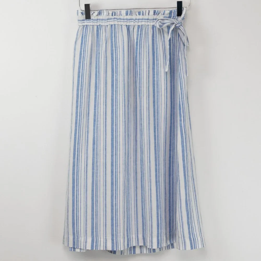 Tommy Bahama Shell Yea Skirt Linen Rayon Stripe Midi Blue White Size XXS New - Picture 2 of 6